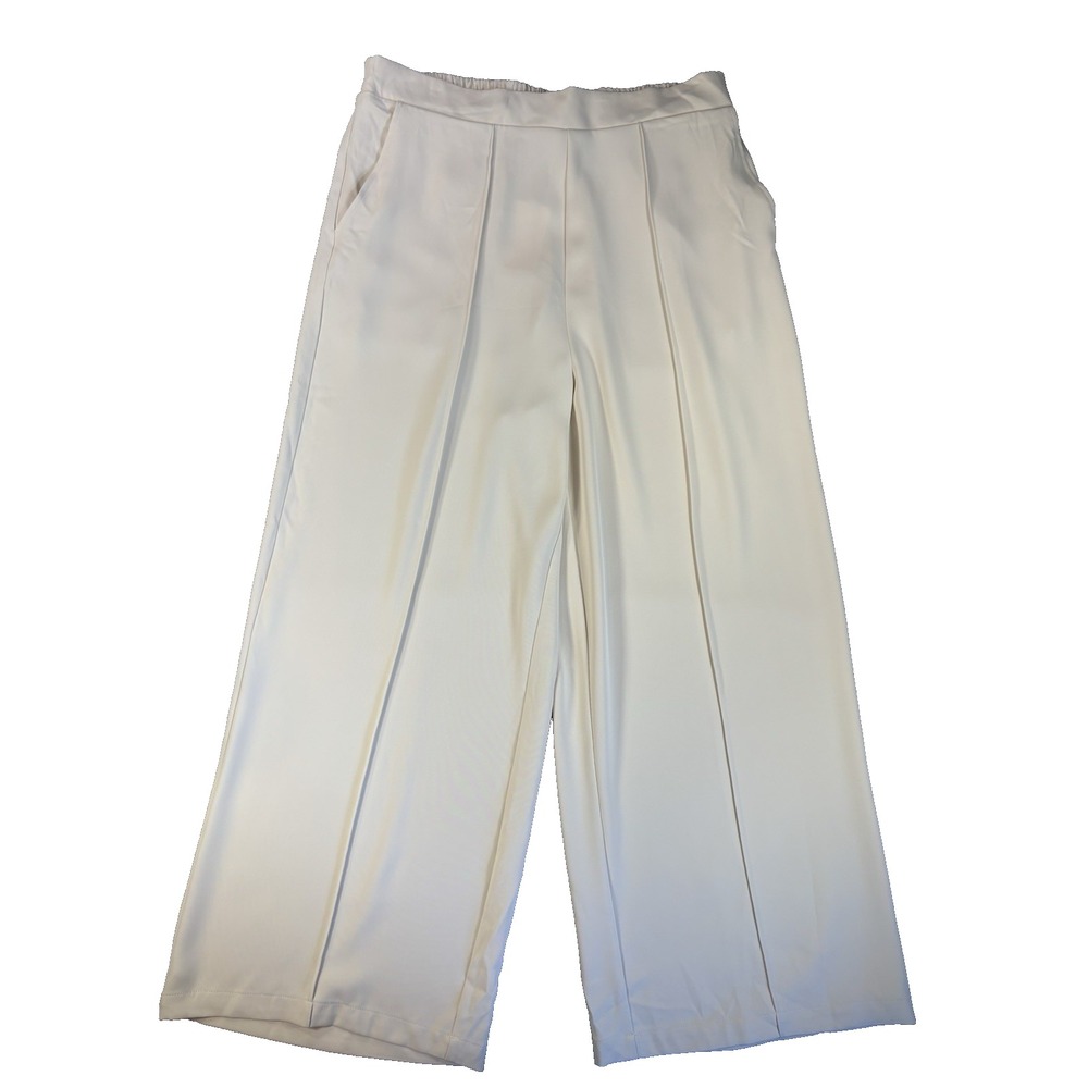 Melloday High Waisted Wide Leg Trouser Pants Cream Beige XL Pleated Minimalist